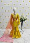 OC 217 Heavy Chinon Silk With Embroidery Sequence Work Girls Wear Kids Top Sharara With Dupatta Wholesalers In Delhi
